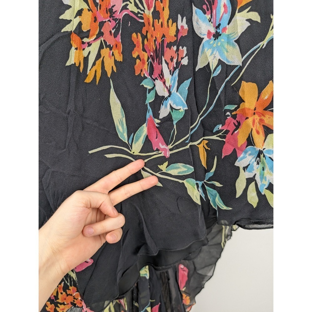 Vintage Y2K Cache 100% Silk Floral Asymmetrical Maxi Skirt Fairy Whimsigoth Twee - Picture 5 of 8